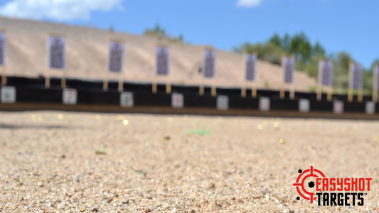 shooting targets lined up at a shooting range
