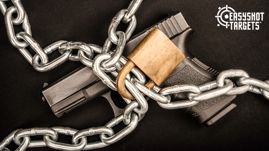 gun with chain and lock ontop