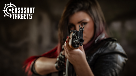 woman aiming at target