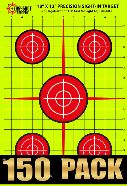 150-PACK "SUPER-SAVER" 18 X 12 INCH Precision Sight-in Targets with 1x1 inch Grid | High-Contrasting Yellow & Red Colors Make it Easy to See Your Shot - EasyShot Targets