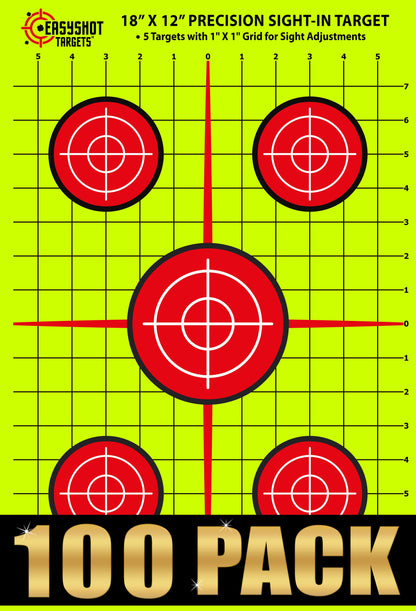 100-PACK 18 X 12 INCH Sight-in Targets with 1x1 inch Grid | High-Contrasting Yellow & Red Colors Make it Easy to See Your Shots Land | Close to Wholesale Prices… - EasyShot Targets