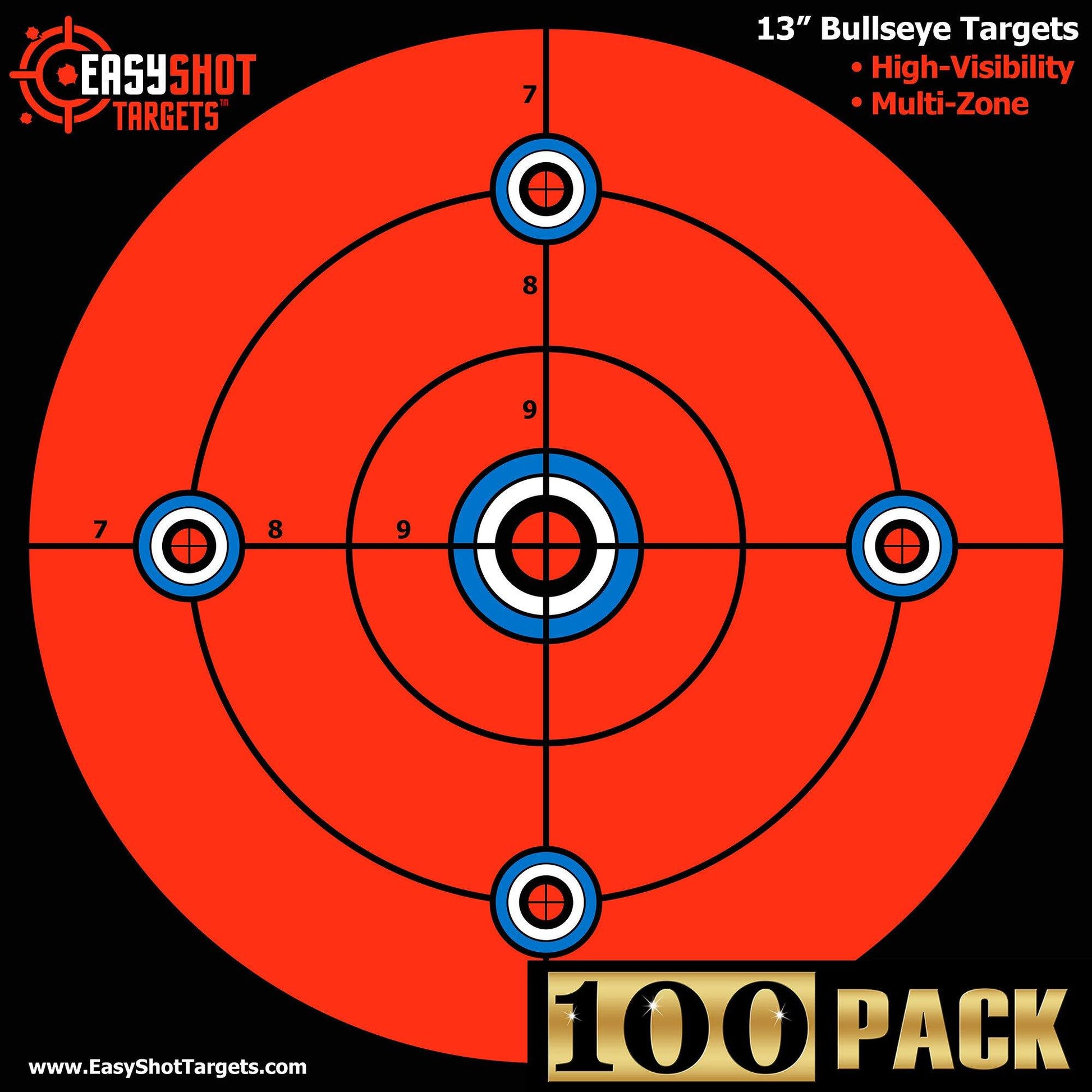 100 PACK- 13" Bullseye Targets - EasyShot Targets